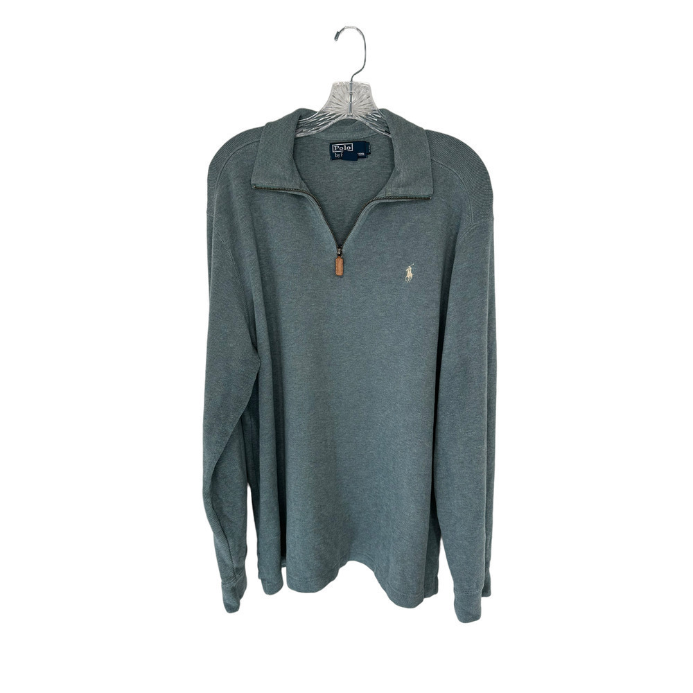 Vintage Polo Ralph Lauren Blue Cotton Pullover Half Zip Sweater Size XL‎